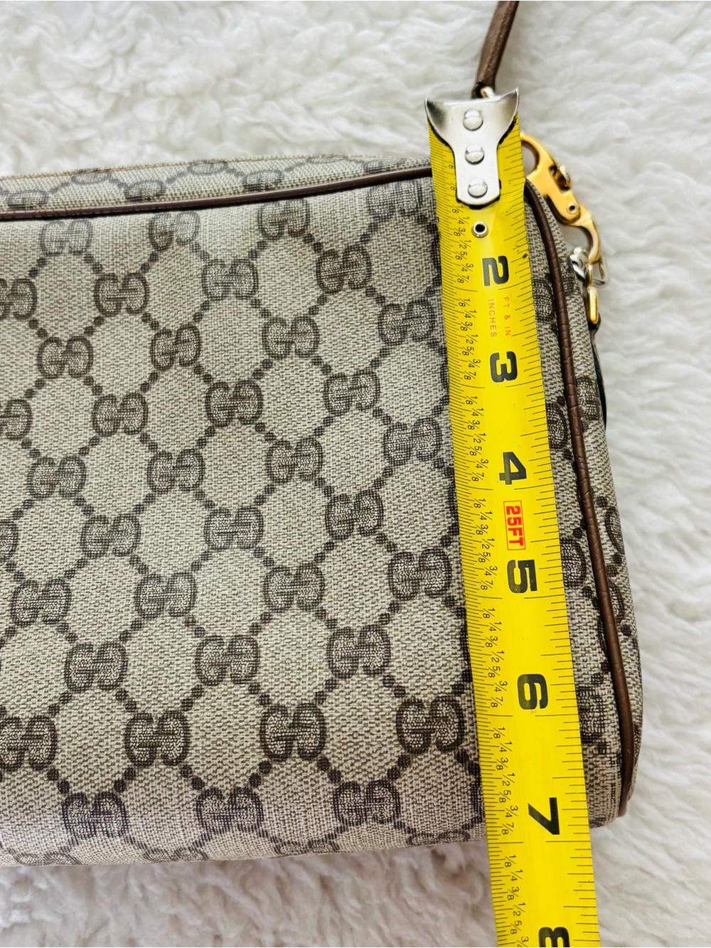 Gucci Vintage Sherry Line PVC GG Logo Brown/Beige Leather Small Shoulder Bag - Picture 9 of 16